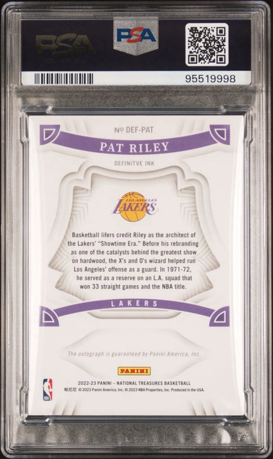 Pat Riley 2022 National Treasures Definitive Ink Gold Auto /10 PSA 8 #DEF-PAT LA