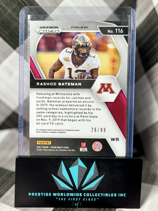 Rashod Bateman 2021 Prizm Draft Blue Ice Prizm Rookie /99 #116 Ravens RC & Minn