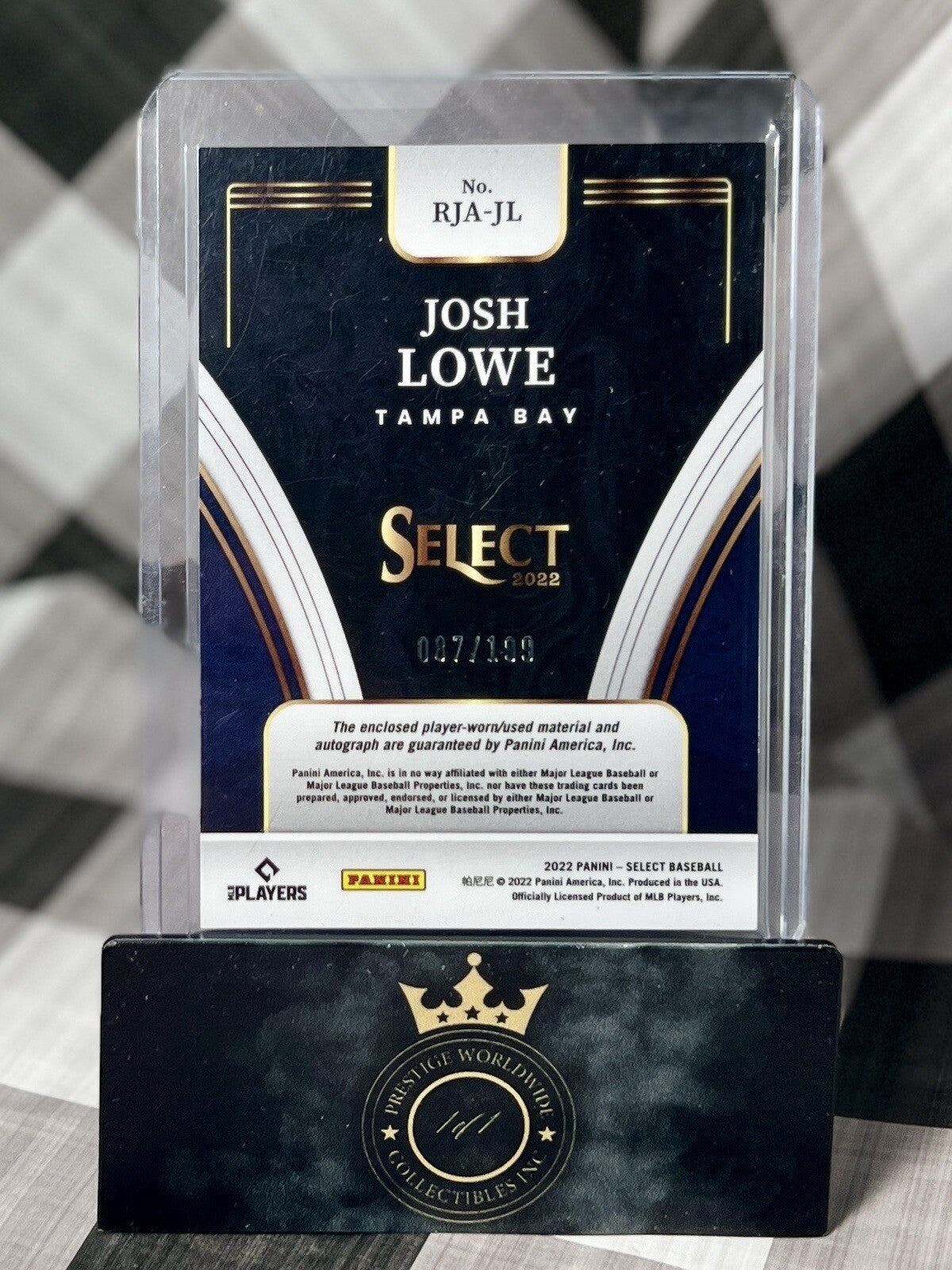 JOSH LOWE 2022 Select Rookie Jersey Patch Autograph /199 #RJA-JL Tampa Bay Rays