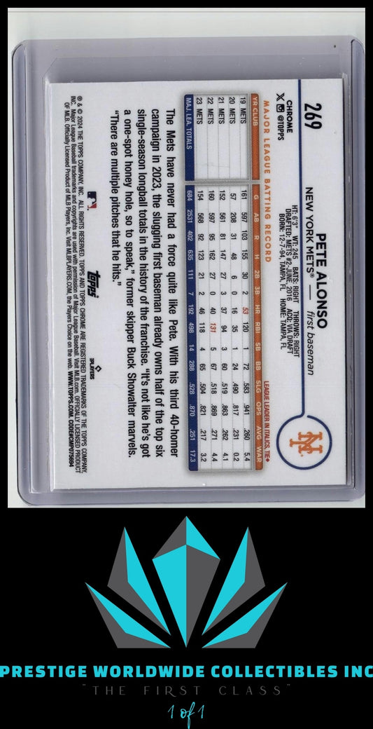 Pete Alonso 2024 Topps Chrome Pink Refractor #269 New York Mets