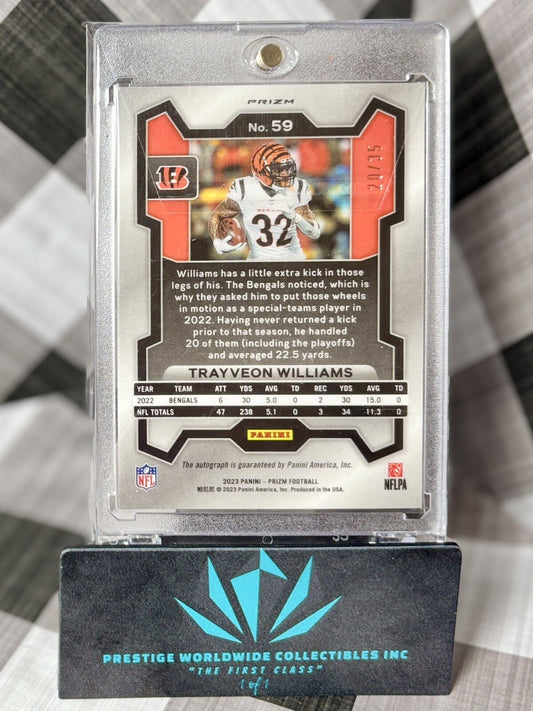 Trayveon Williams 2023 Panini Prizm FOTL Red Shimmer Auto /35 #59 CIN Bengals