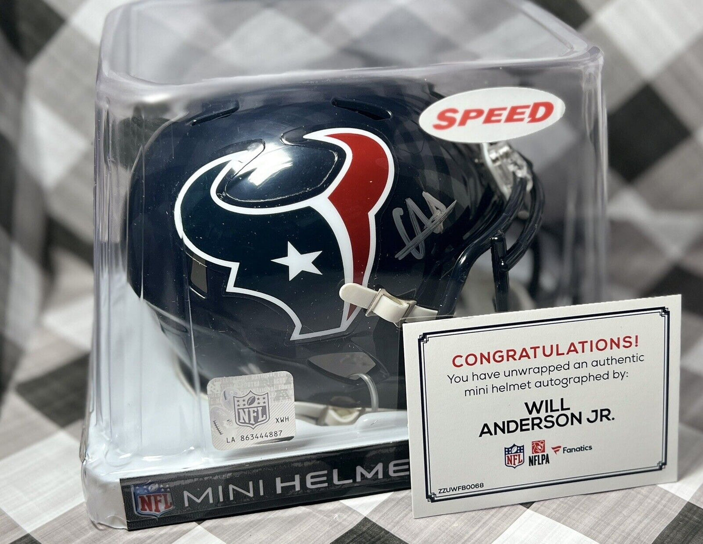 Will Anderson Jr Auto Speed Mini Helmet Fanatics COA Texans Rookie Signature