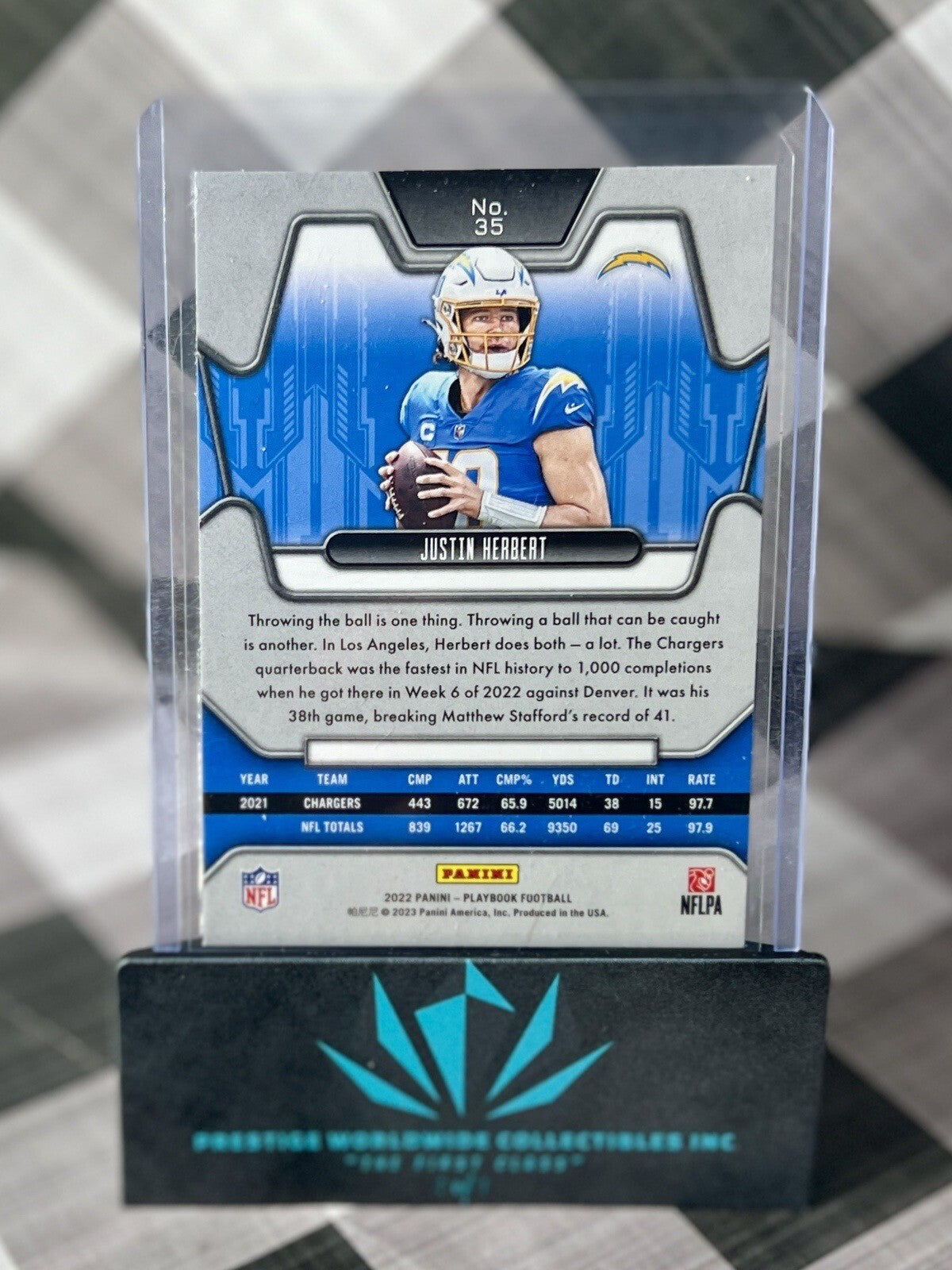 Justin Herbert 2022 Panini Playbook Blue Mosaic Parallel SP #35 LA Chargers