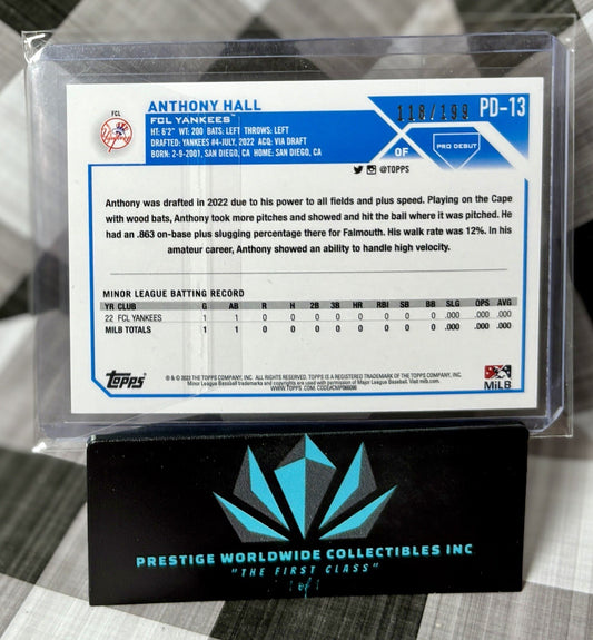 Anthony Hall 2023 Topps Pro Debut Pink /199 #PD-13 New York Yankees RC