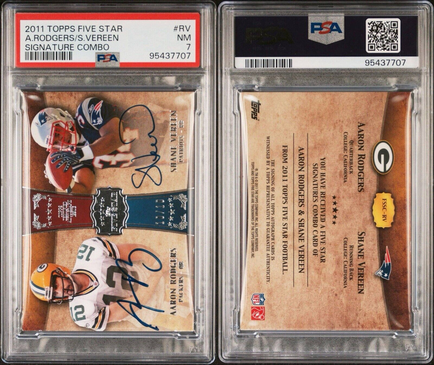Aaron Rodgers Shane Vereen 2011 Five Star Combo Auto /10 PSA 7 #FSSC-RV GB & NE