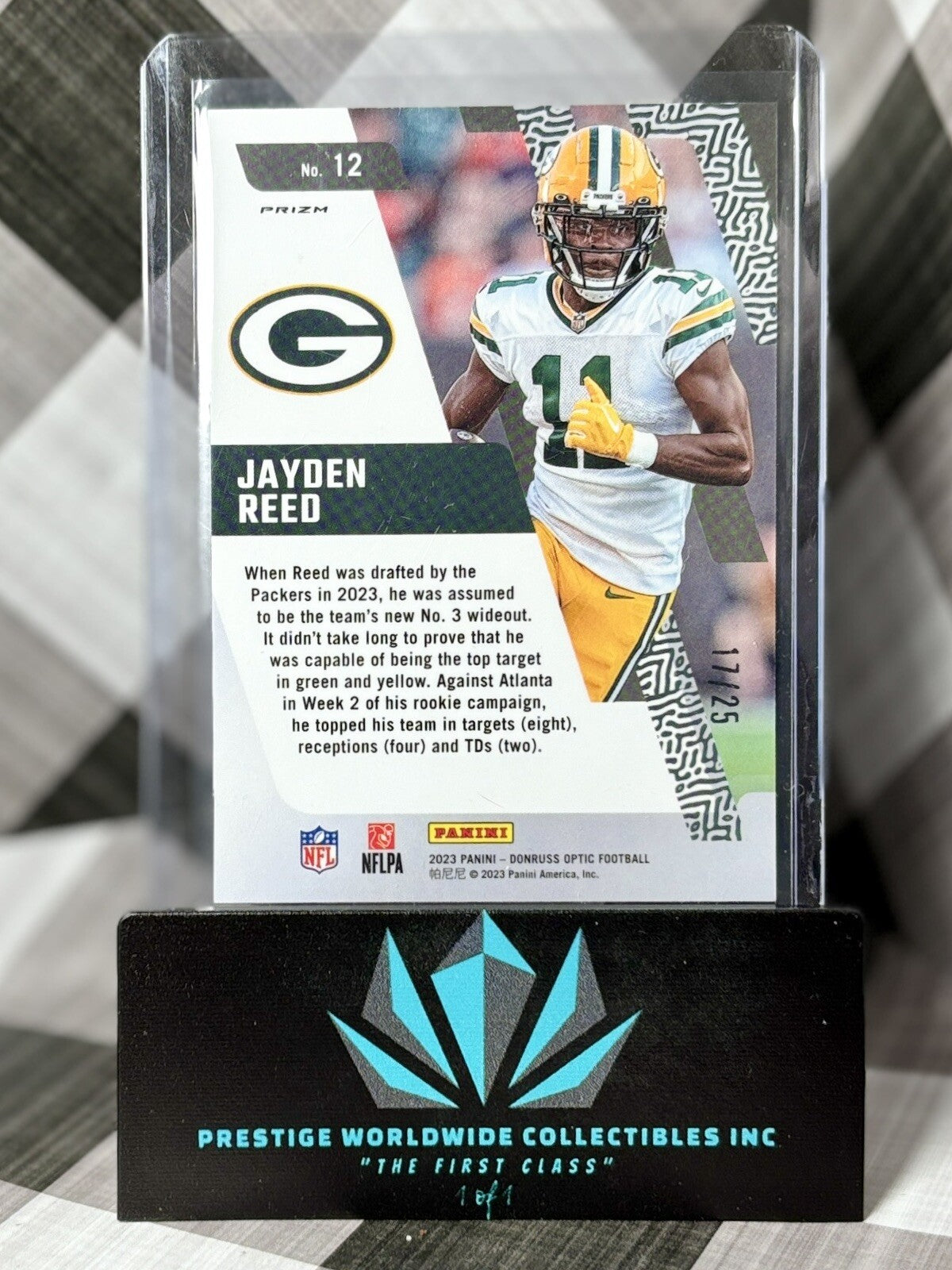 Jayden Reed 2023 Optic Primary Colors Black Pandora Rookie /25 #12 GB Packers RC