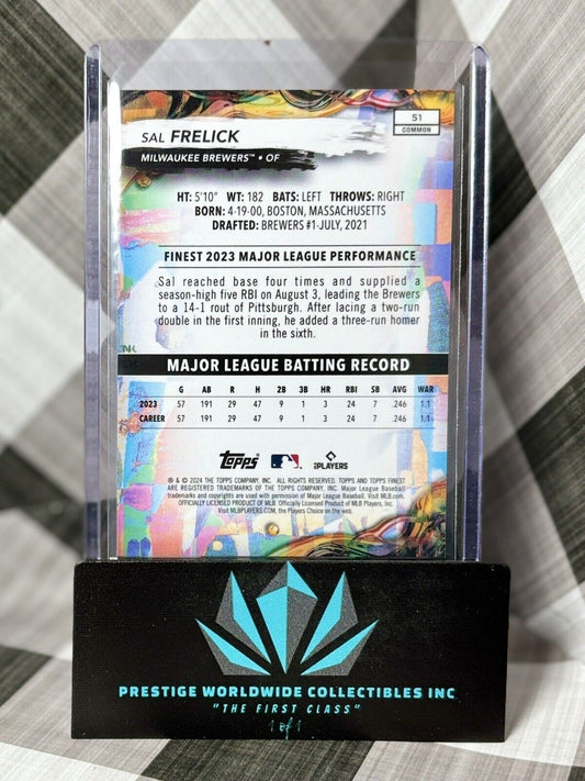 2024 Topps Finest Base Common 51 Sal Frelick, Milwaukee Brewers (RC)