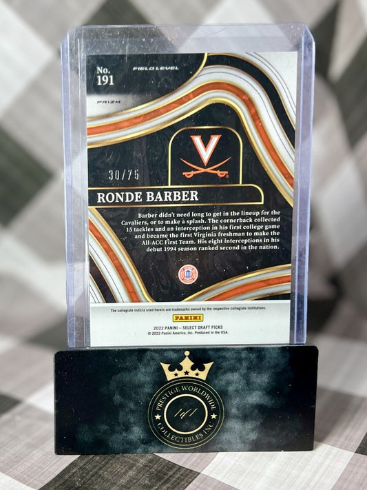 Ronde Barber 2022 Select Draft Picks Field Level Purple /75 #191 UVA & TB Bucs