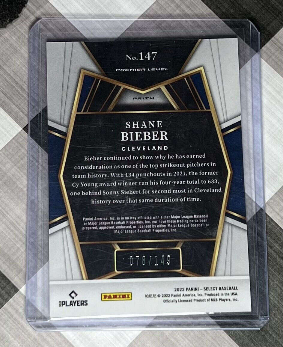 2022 Select Light Blue Prizm #147 Shane Bieber #'d 78/149 Indians/Guardians βΎοΈπ₯