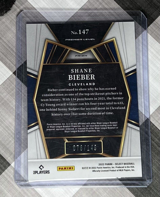 2022 Select Light Blue Prizm #147 Shane Bieber #'d 78/149 Indians/Guardians ⚾️🔥