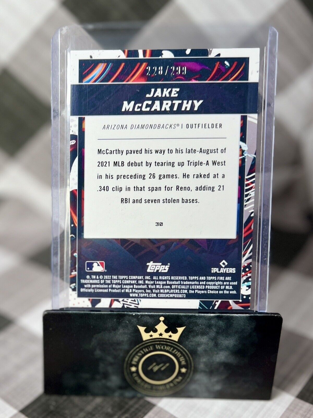 Jake McCarthy 2022 Topps Fire Orange Foil Rookie /299 #30 AZ Diamondbacks RC
