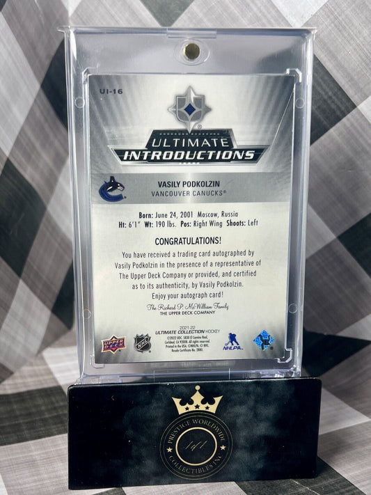 Vasily Podkolzin 2021-22 UD Ultimate Introductions Rookie Auto /50 #UI16 Canucks
