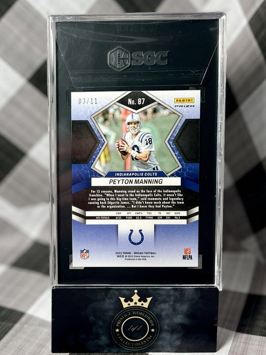 Peyton Manning 2022 Panini Mosaic FOTL GREEN SWIRL /11 #87 COLTS SGC 9.5 POP 1🔥
