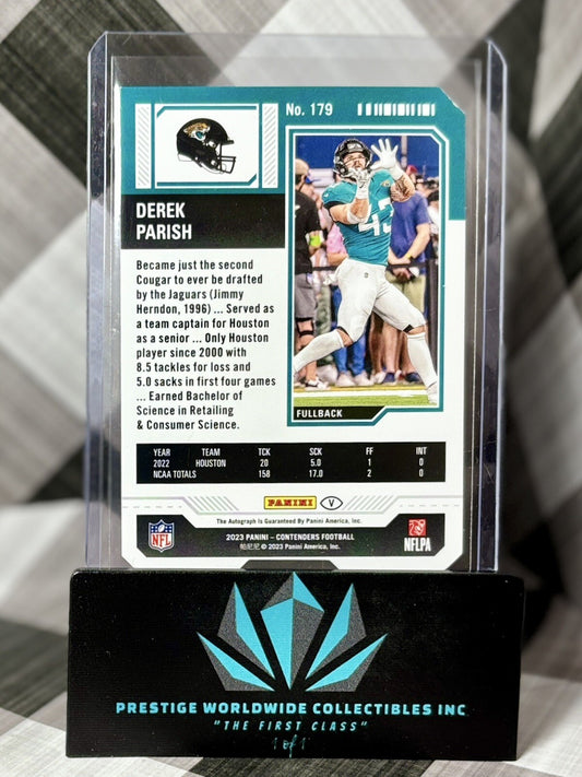 Derek Parish 2023 Contenders Rookie Ticket Cracked Ice Var. Auto /43 #179 Jags