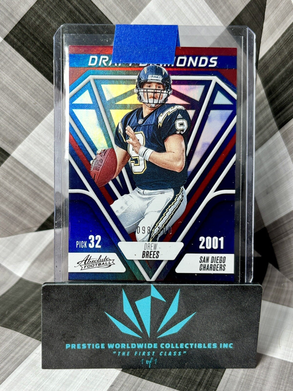 Drew Brees 2023 Absolute Draft Diamonds Red Spectrum /100 #DD-1 Chargers Saints