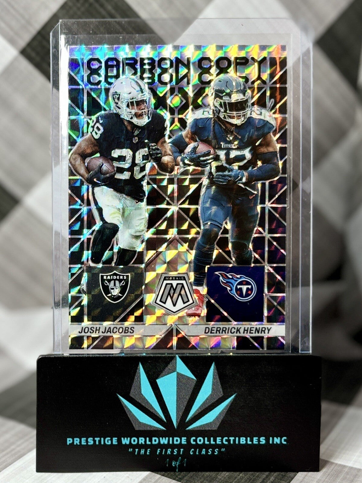 Josh Jacobs & Derrick Henry 2023 Mosaic Carbon Copy Silver #CC-9 Raiders Titans