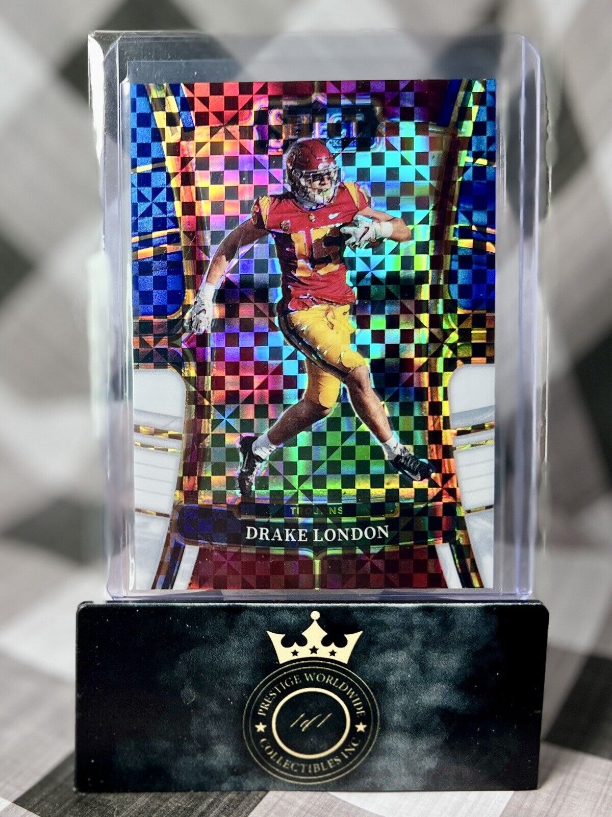 Drake London 2023 Select Draft Picks Tri Color Checkerboard /100 #65 USC Falcons
