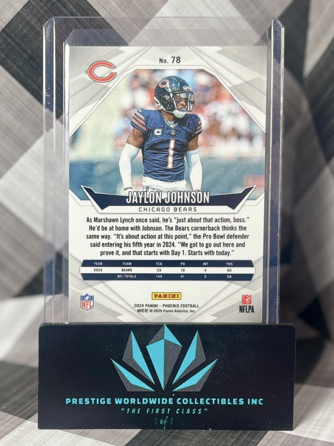 Jaylon Johnson 2024 Panini Phoenix Orange Prizm #78 Chicago Bears & Utah Utes