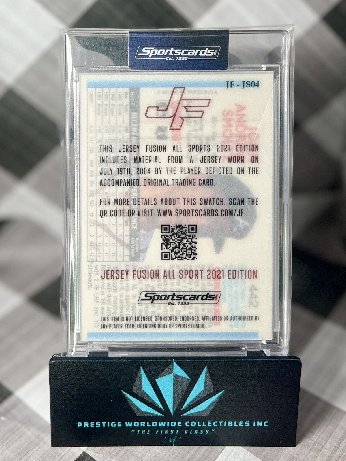 John Smoltz 2021 Jersey Fusion Game Used Swatch Patch #JF-JS04Atlanta Braves