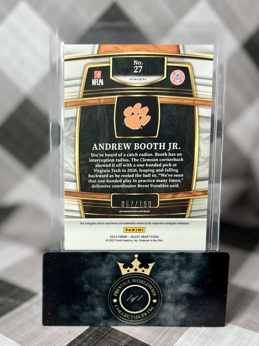 Andrew Booth Jr 2022 Panini Select Draft Picks Red White & Blue /100 #27 MN CLEM