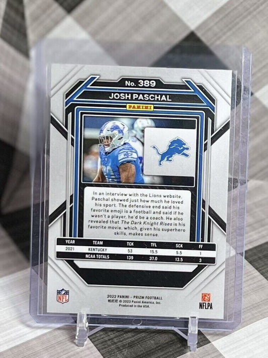 2022 Panini Prizm Josh Paschal Rookie Base #389 - Detroit Lions & Kentucky RC