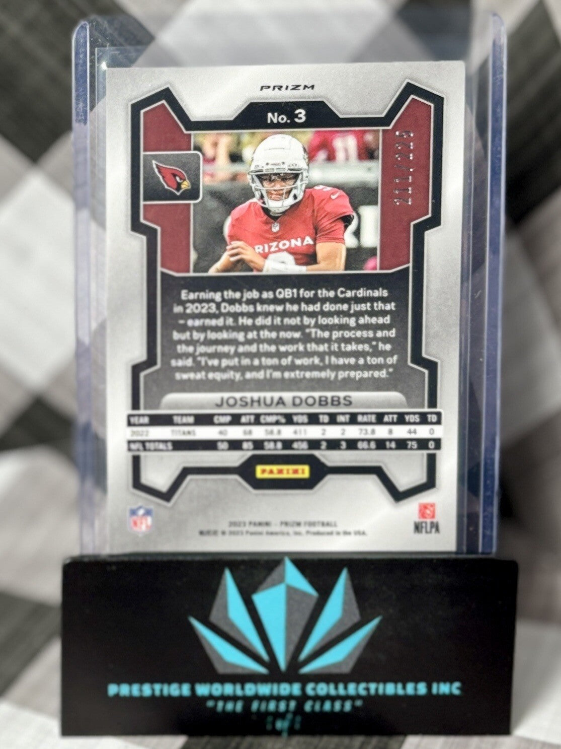 Joshua Dobbs 2023 Prizm Purple Cracked Ice /225 #3 Arizona Cardinals SP