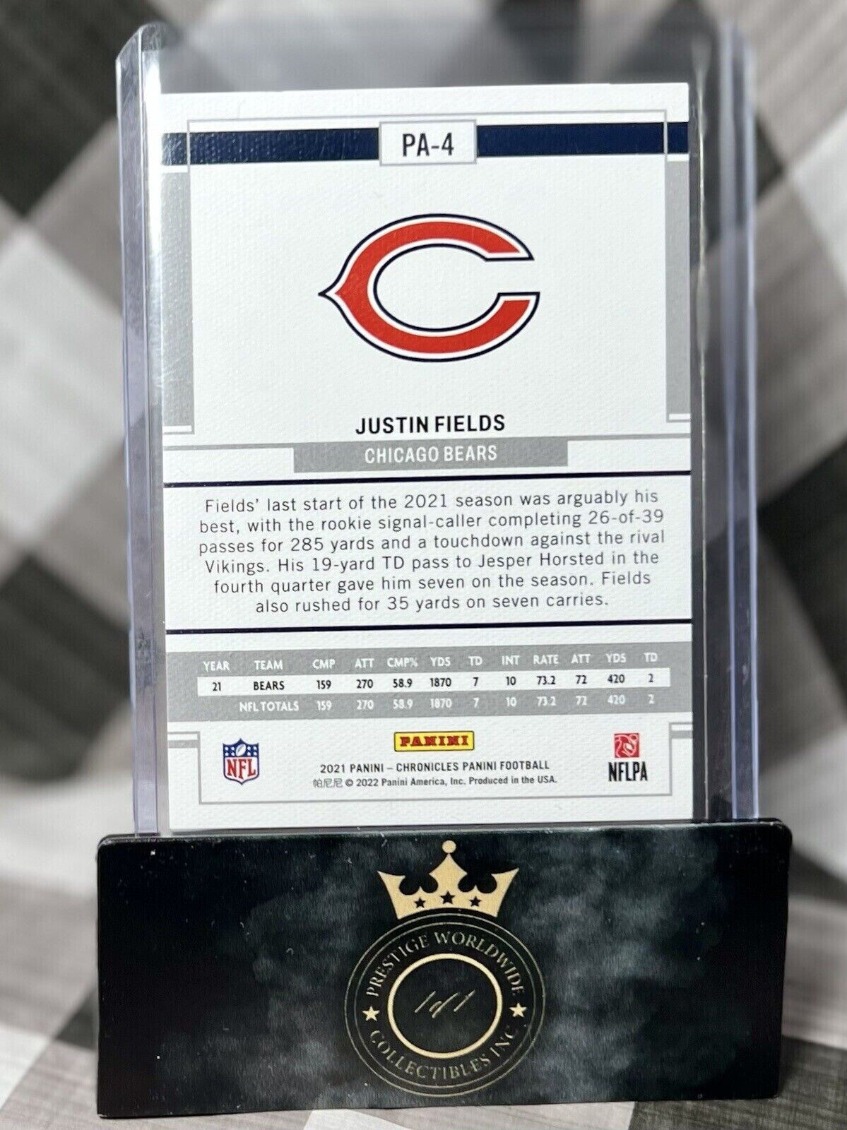 Justin Fields 2021 Panini Chronicles Pink Panini Rookie #PA-4 Chicago Bears RC