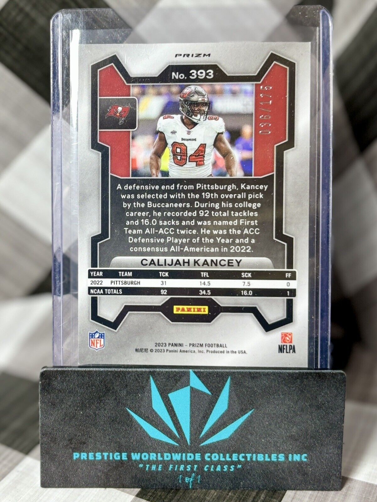 Calijah Kancey 2023 Panini Prizm Green Hyper Rookie /175 #393 TB Buccaneers RC