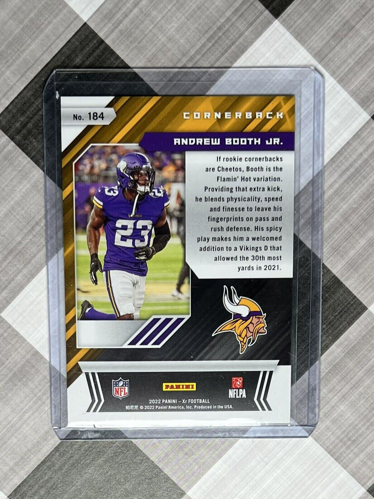 ๐ฅ๐2022 Panini XR White Andrew Booth Jr Rookie RC #โd 21/75 MN VIKINGS 184๐๐ฅ