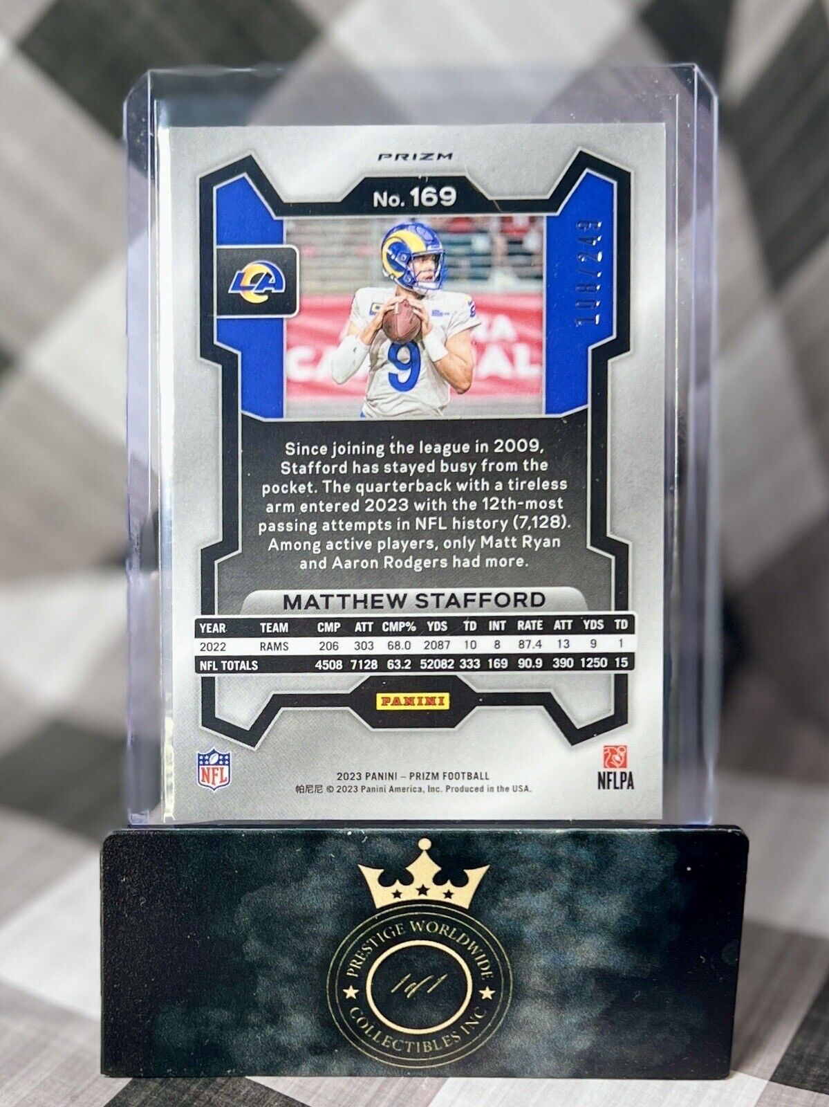 Matthew Stafford 2023 Panini Prizm Orange Prizm /249 #169 Los Angeles Rams SP