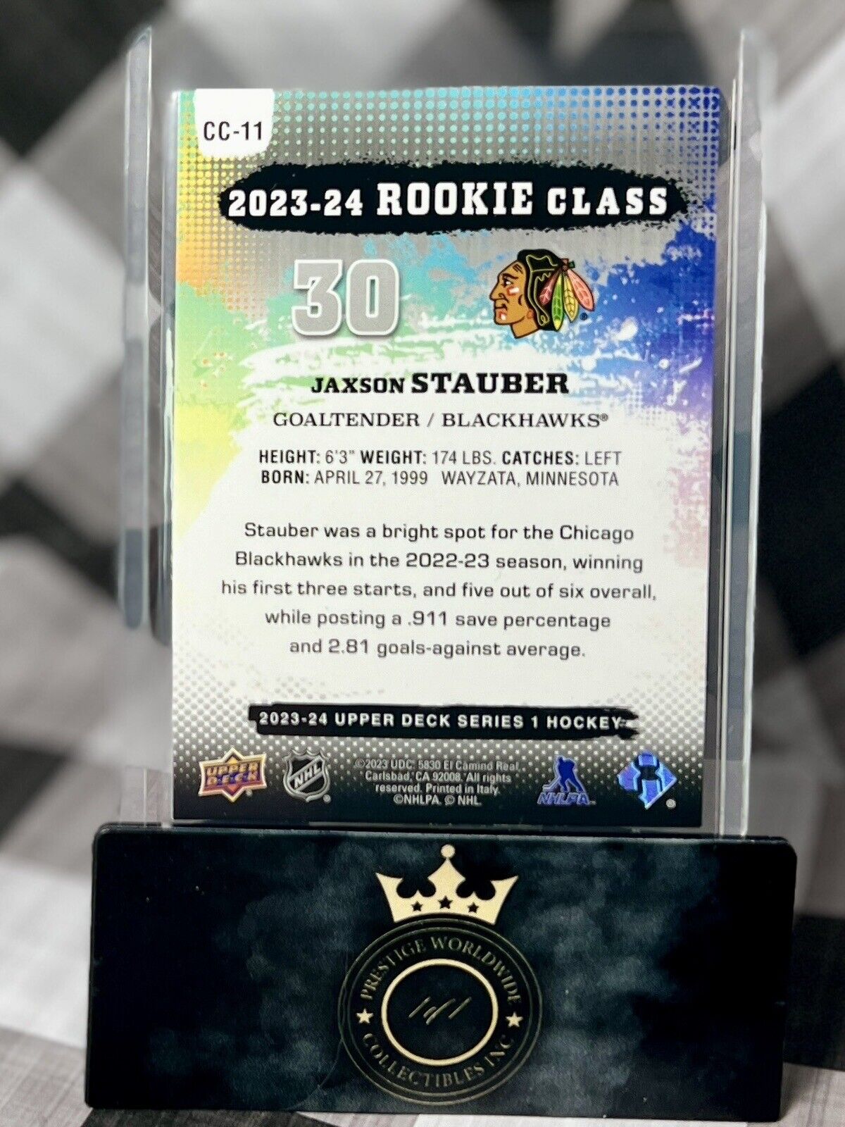 Jaxson Stauber 2023-24 Upper Deck Series 1 Rookie Class SP #CC-11 CHI Blackhawks