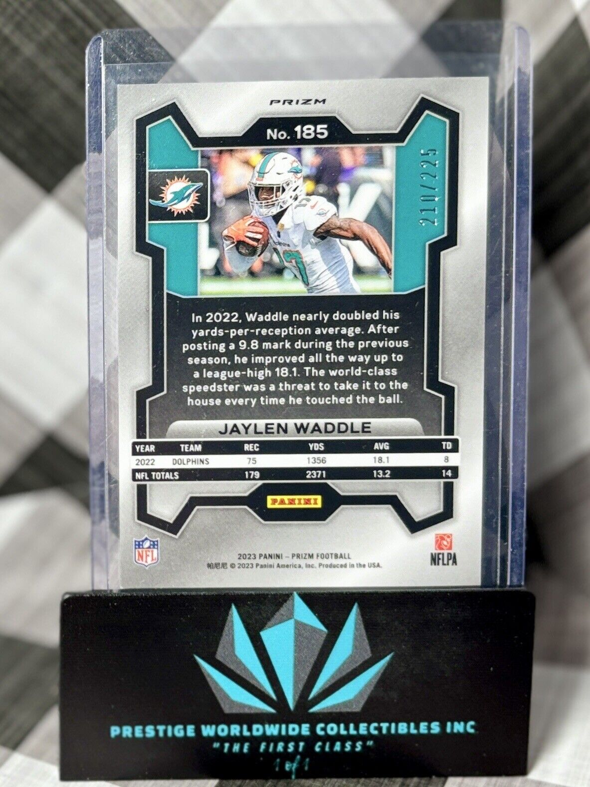 Jaylen Waddle 2023 Prizm Purple Cracked Ice /225 #185 Miami Dolphins SP