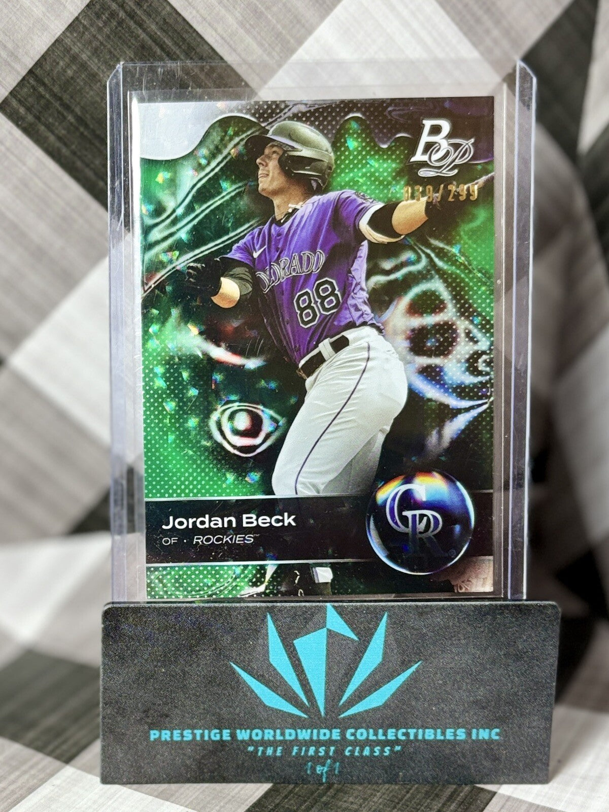 Jordan Beck 2023 Bowman Platinum Emerald Ice Foil /299 #TOP-44 Colorado Rockies