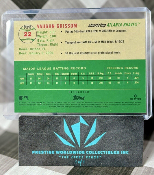 Vaughn Grissom 2023 Topps Chrome Platinum Refractor Rookie #22 Atlanta Braves RC