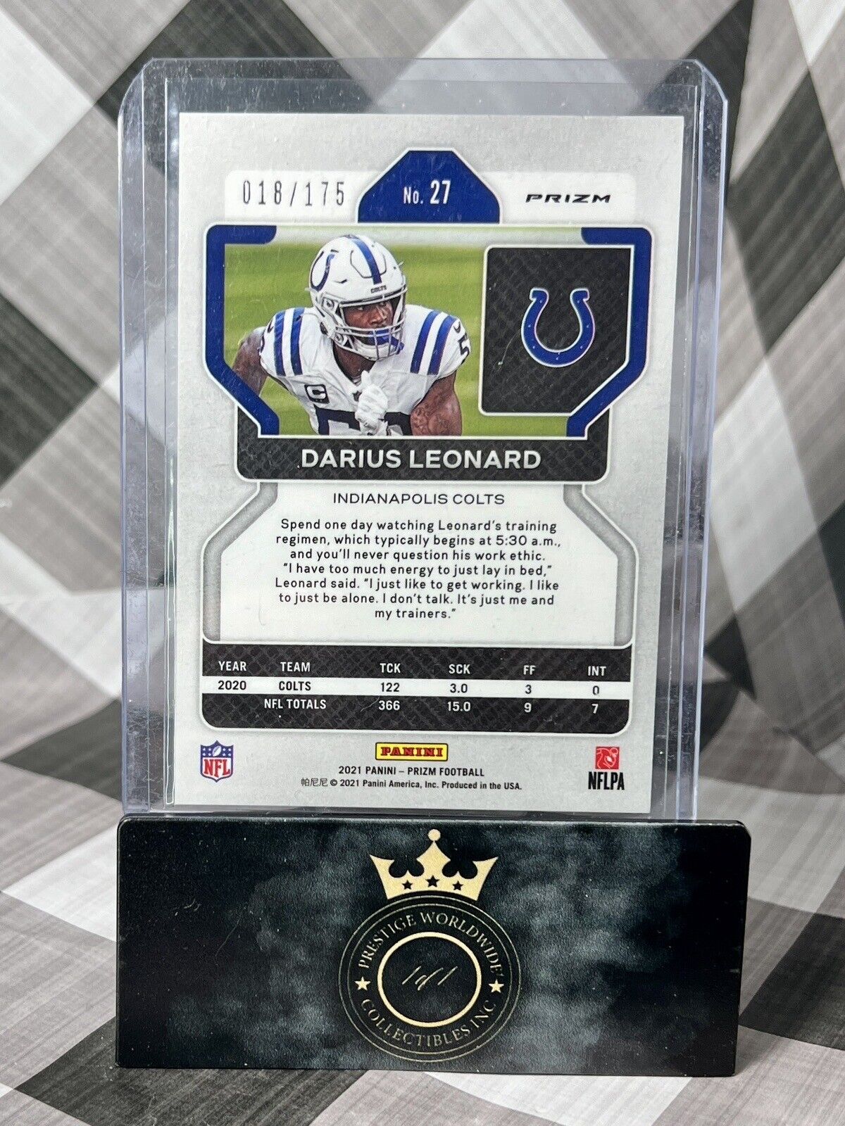Darius Shaquille Leonard 2021 Prizm Green Hyper SP /175 #27 Indianapolis Colts