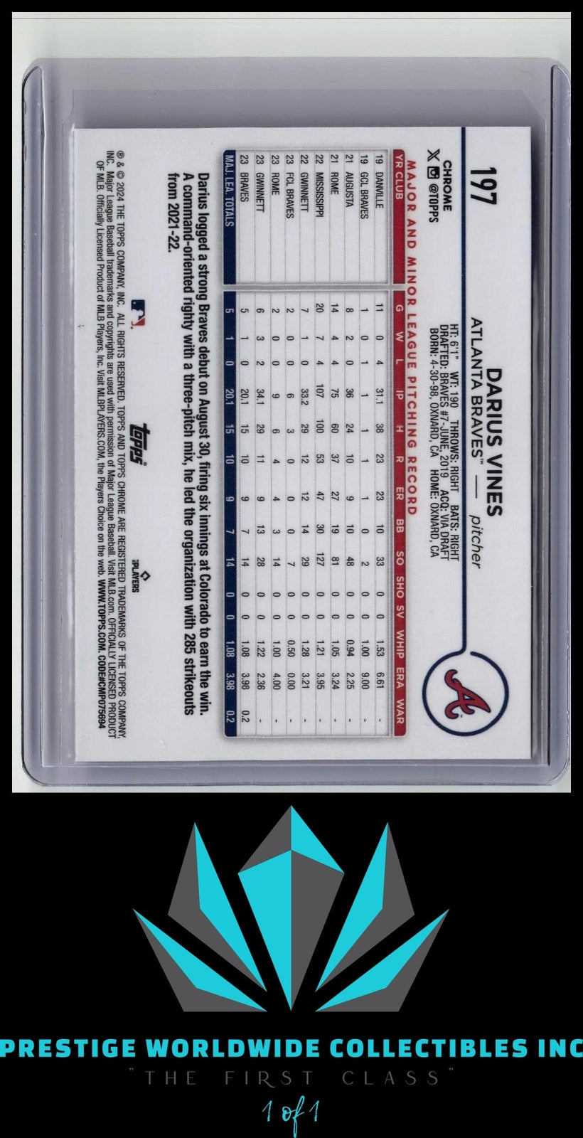 Darius Vines 2024 Topps Chrome Rookie #197 Atlanta Braves Rookie