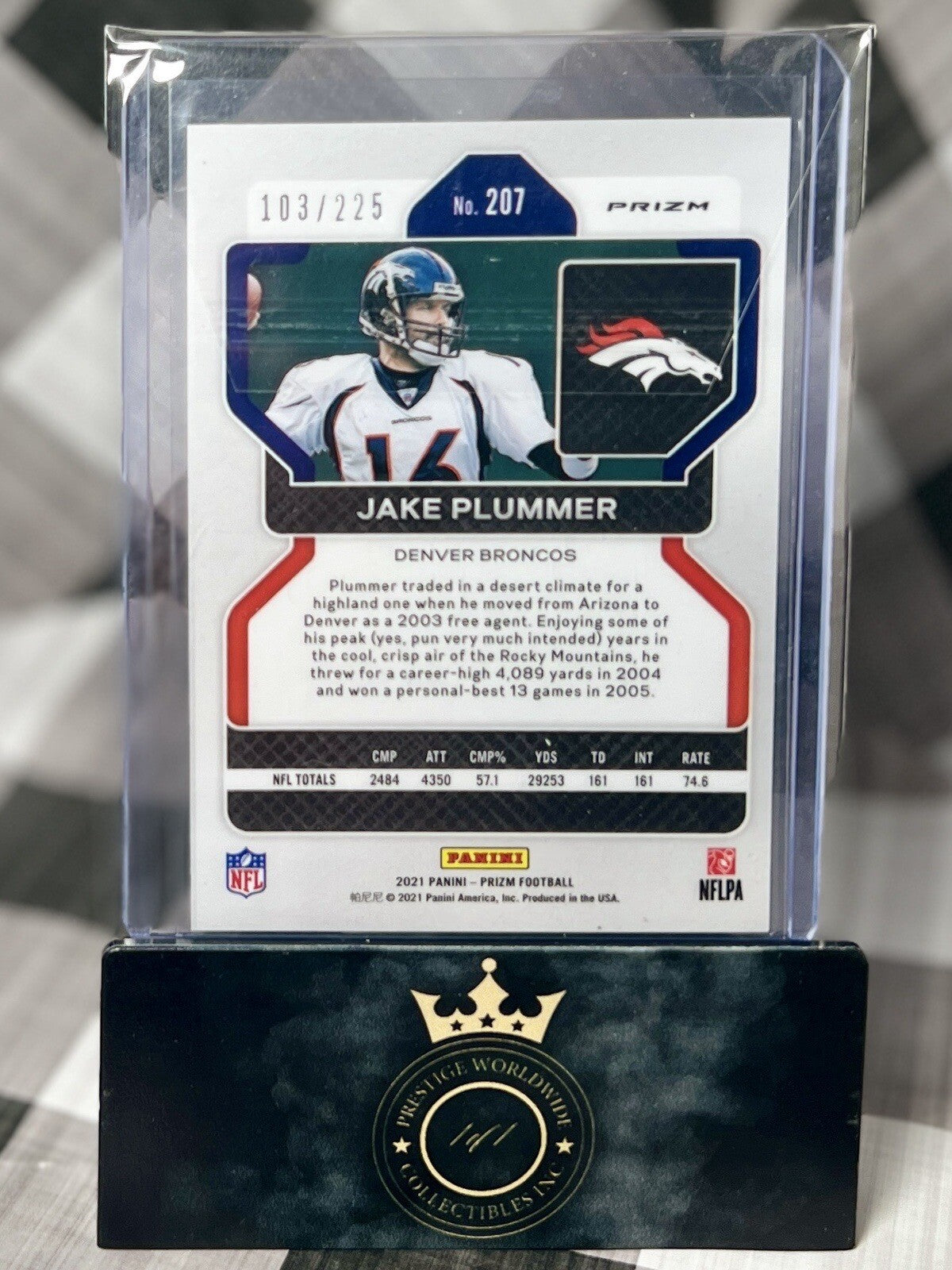 Jake Plummer 2021 Panini Prizm Purple Ice Prizm /225 #207 Denver Broncos