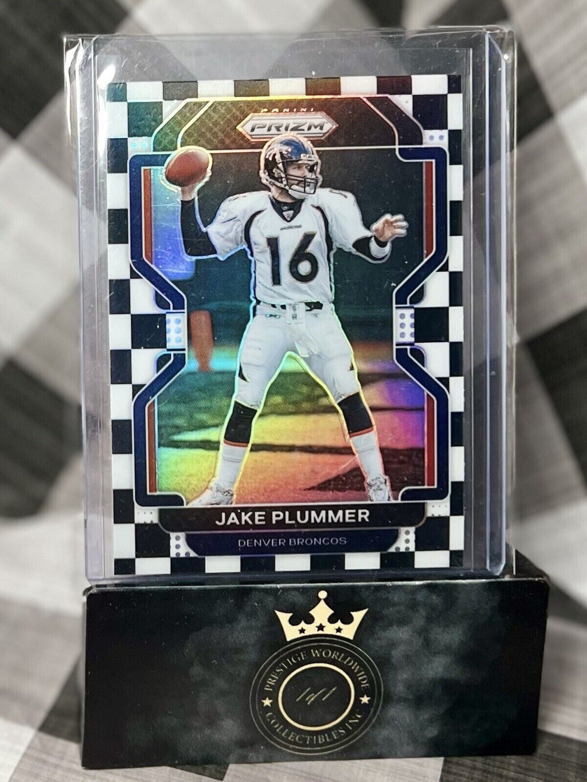 JAKE PLUMMER 2021 PANINI PRIZM B&W CHECKERBOARD SSP #207 DENVER BRONCOS CASE HIT