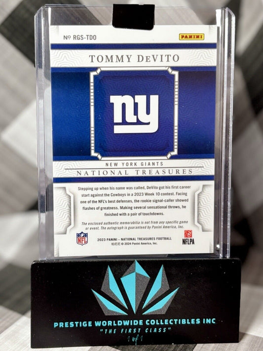 Tommy DeVito 2023 National Treasures NFL Gear Patch Auto Rookie /25 #RGS-TDO NYG