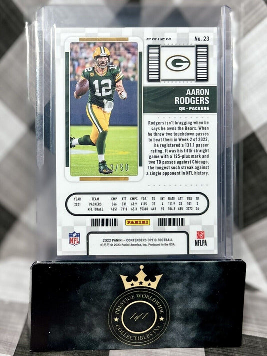 Aaron Rodgers 2022 Panini Contenders Optic SP Orange /50 #23 - GB PACKERS JETS🔥
