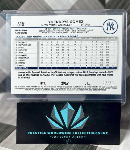 Yoendrys Gomez 2024 Topps Series 2 Black Parallel Rookie /73 #615 NY Yankees RC
