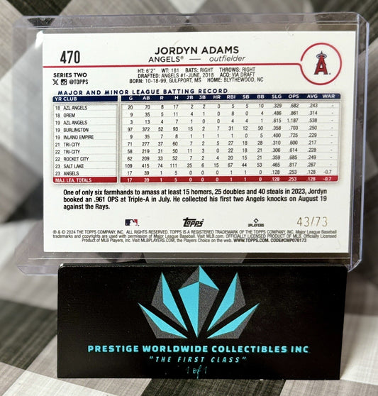 Jordyn Adams 2024 Topps Series 2 Black Border Rookie /73 #470 LA Angels RC