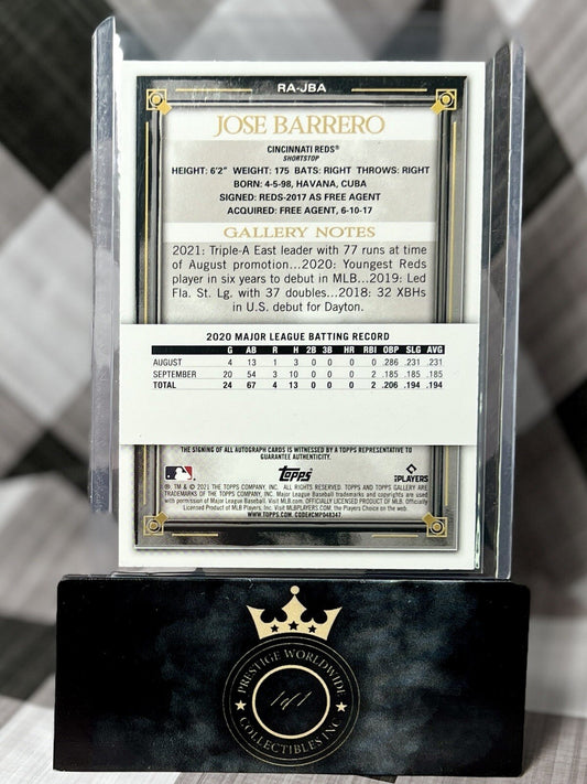Jose Barrero 2021 Topps Gallery Rookie Auto #RA-JBA Cincinnati Reds