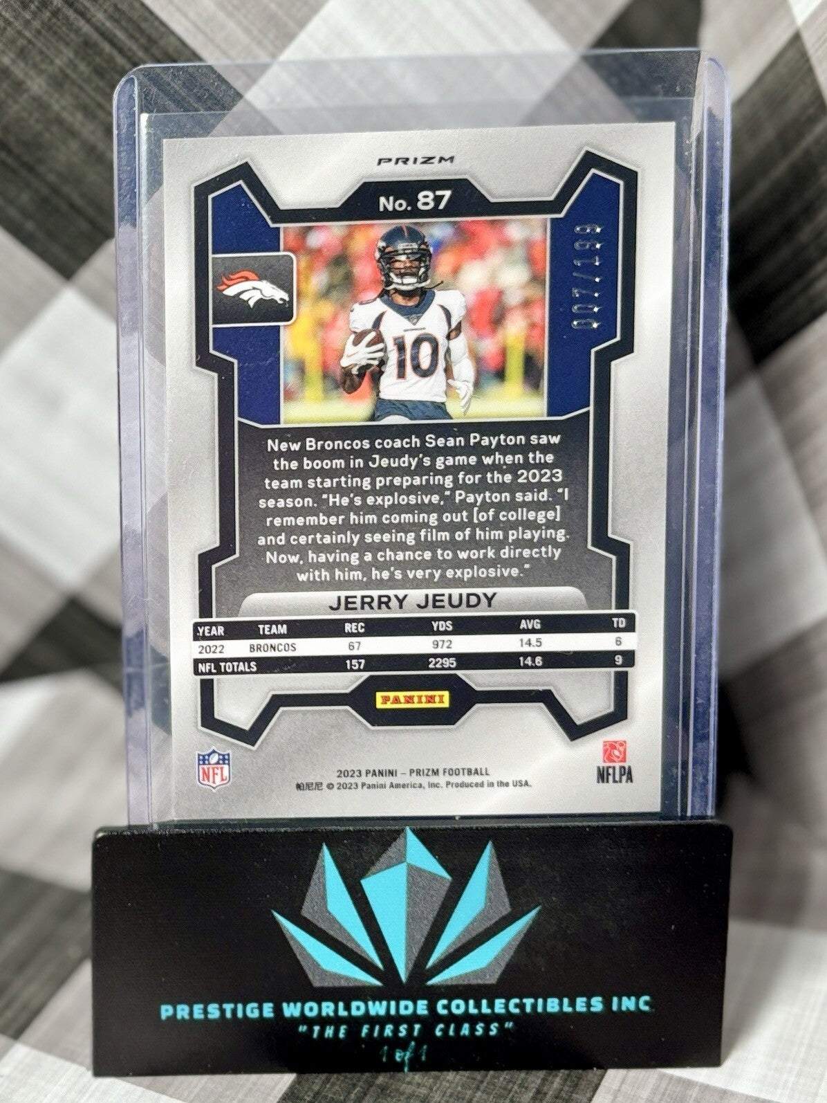 Jerry Jeudy 2023 Panini Prizm Blue Wave Prizm /199 #87 Denver Broncos