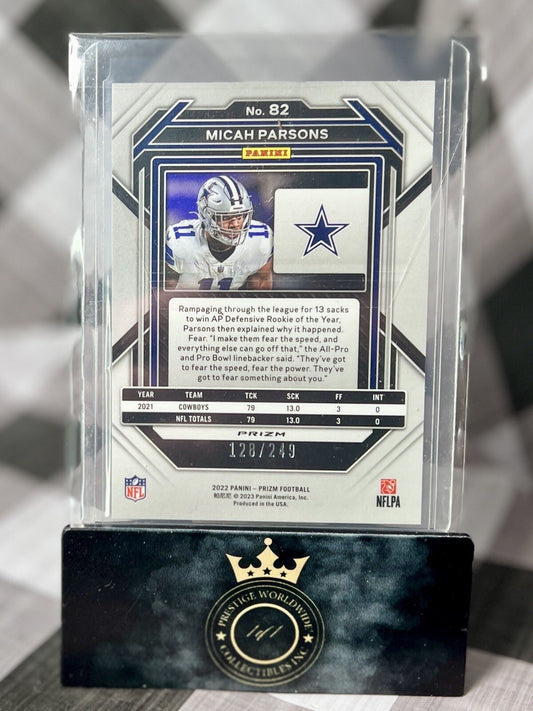 Micah Parsons 2022 Panini Prizm Orange Prizm /249 #82 Dallas Cowboys SP