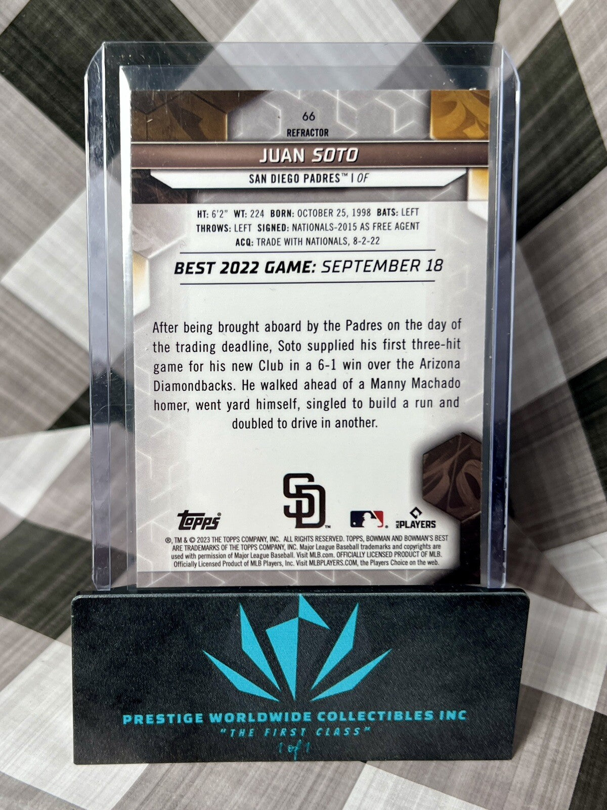 Juan Soto 2023 Bowman's Best Refractor #66 San Diego Padres