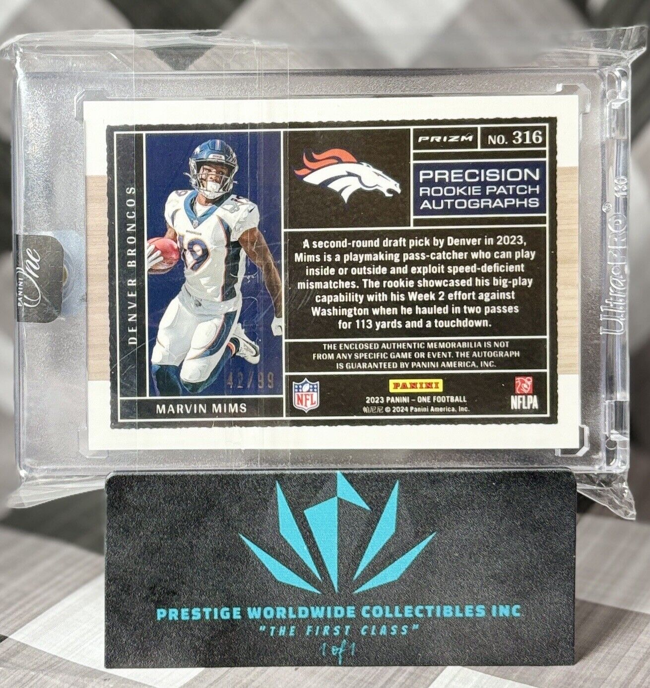 Marvin Mims 2023 Panini One Precision Rookie Patch Auto /199 #316 Broncos RPA