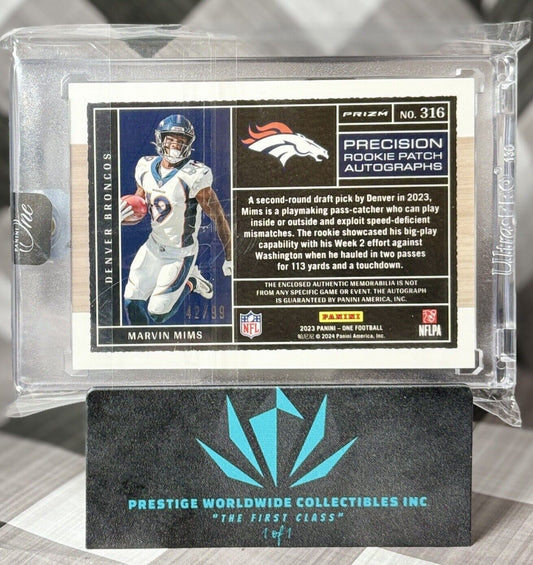 Marvin Mims 2023 Panini One Precision Rookie Patch Auto /199 #316 Broncos RPA