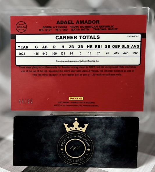 Adael Amador 2023 Donruss Optic 1990 Retro RED Signatures /60 #1990-AA Rockies