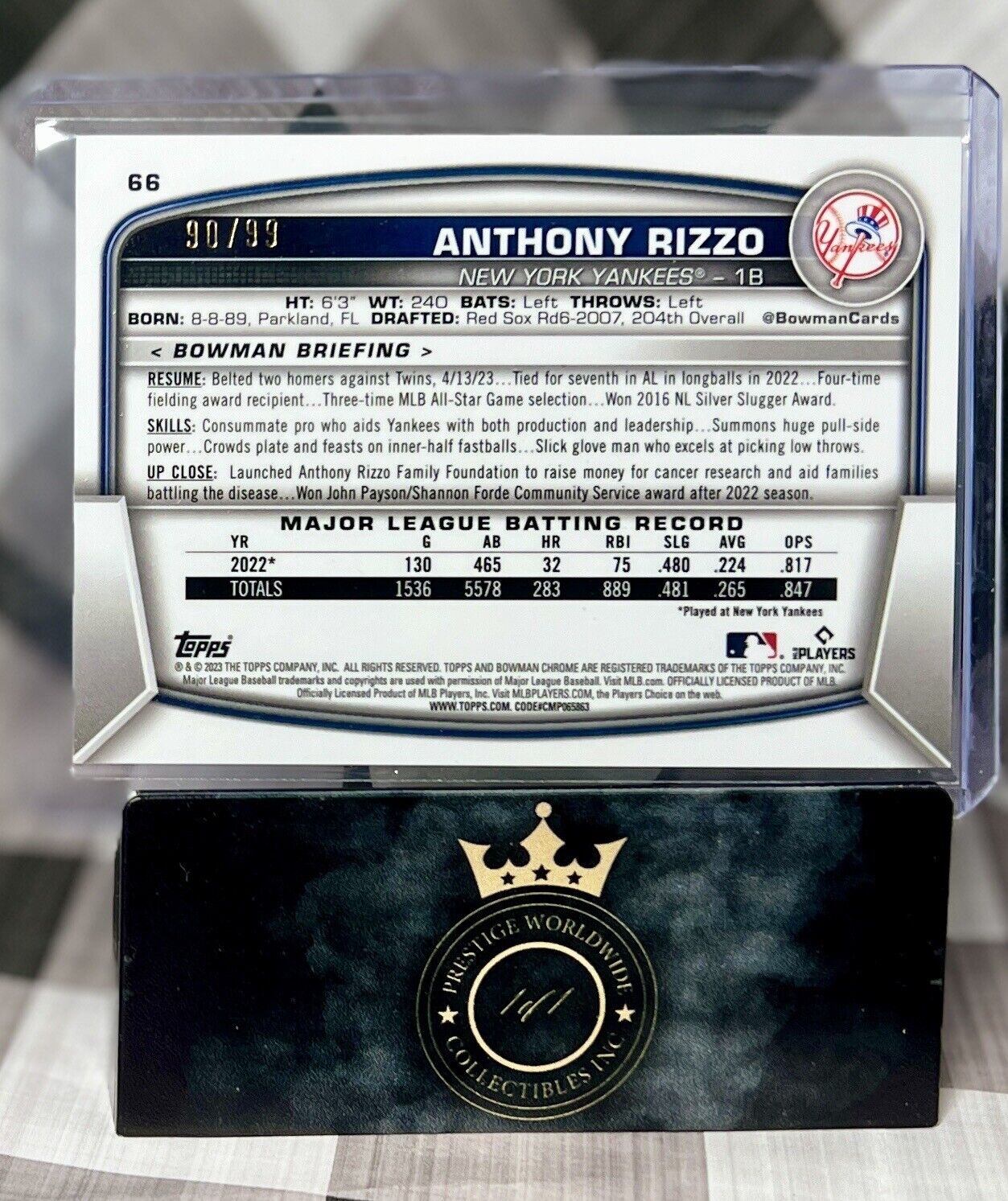 Anthony Rizzo 2023 Bowman Chrome Green Refractor /99 #66 New York Yankees SP